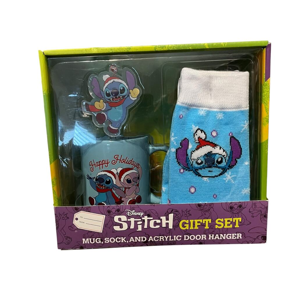 Disney Stitch Gift Set Mug Socks Ornament New
